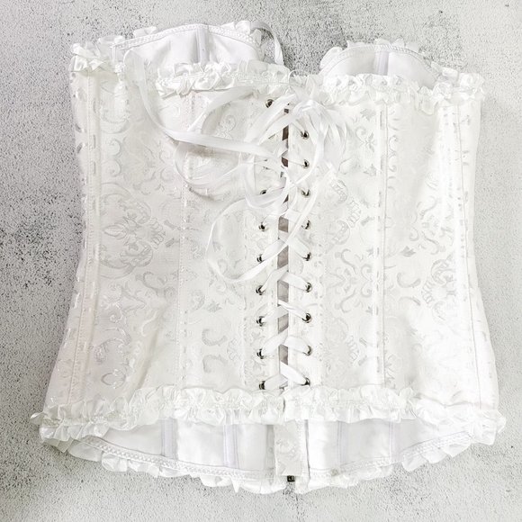 NEW ADORE ME White Corset LARGE Ruffle Tie Bride Bridal Wedding Ruffle Trim - Picture 7 of 10